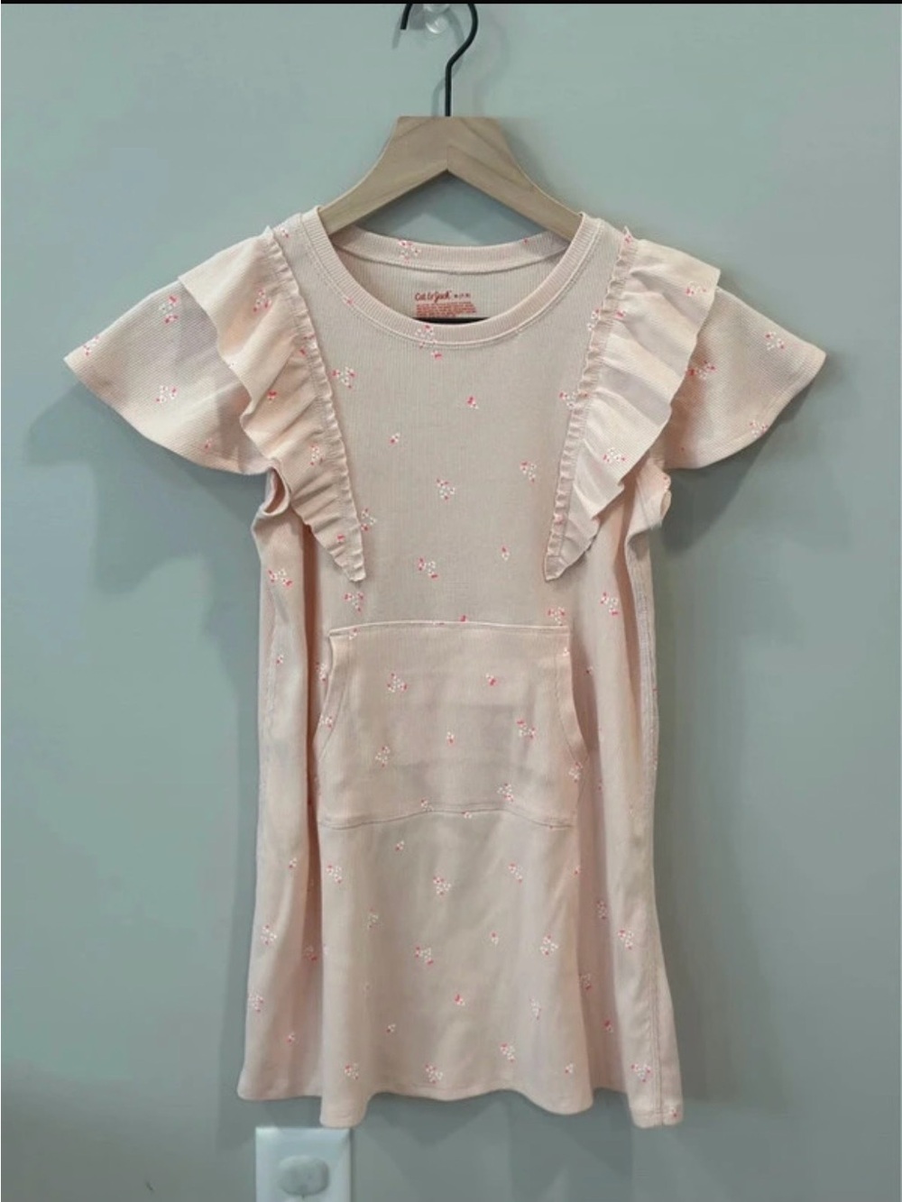 Girls' Pink Ruffle Sleeve Knit Dress